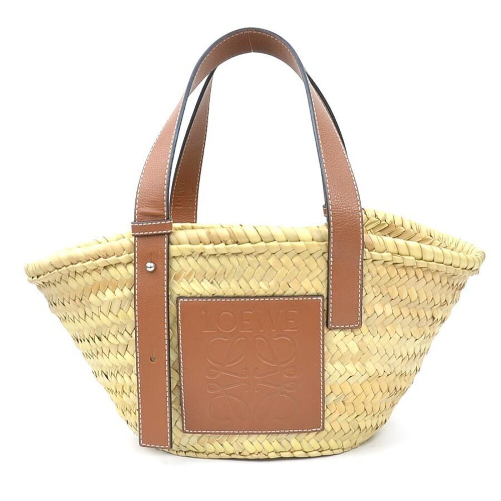Loewe Basket Handbag Straw Leather Natural Brown